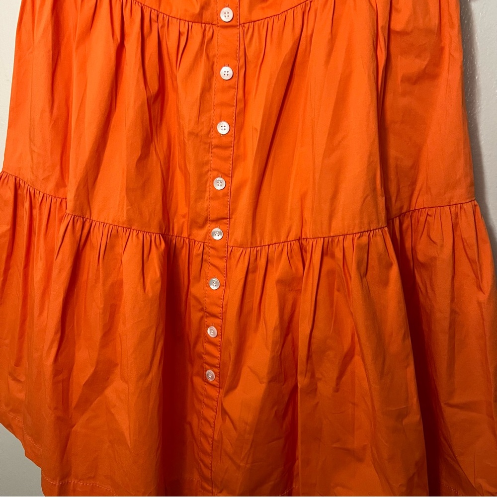STAUD Elio Summer Mini Dress Off Shoulder Button Front Nectarine Orange Sz 12 - Picture 6 of 8